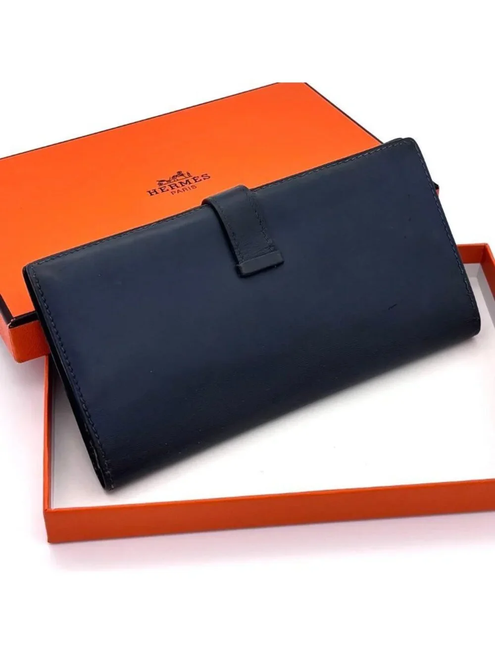 Hermes Bearn Classic Box Calf Navy Wallet Bifold